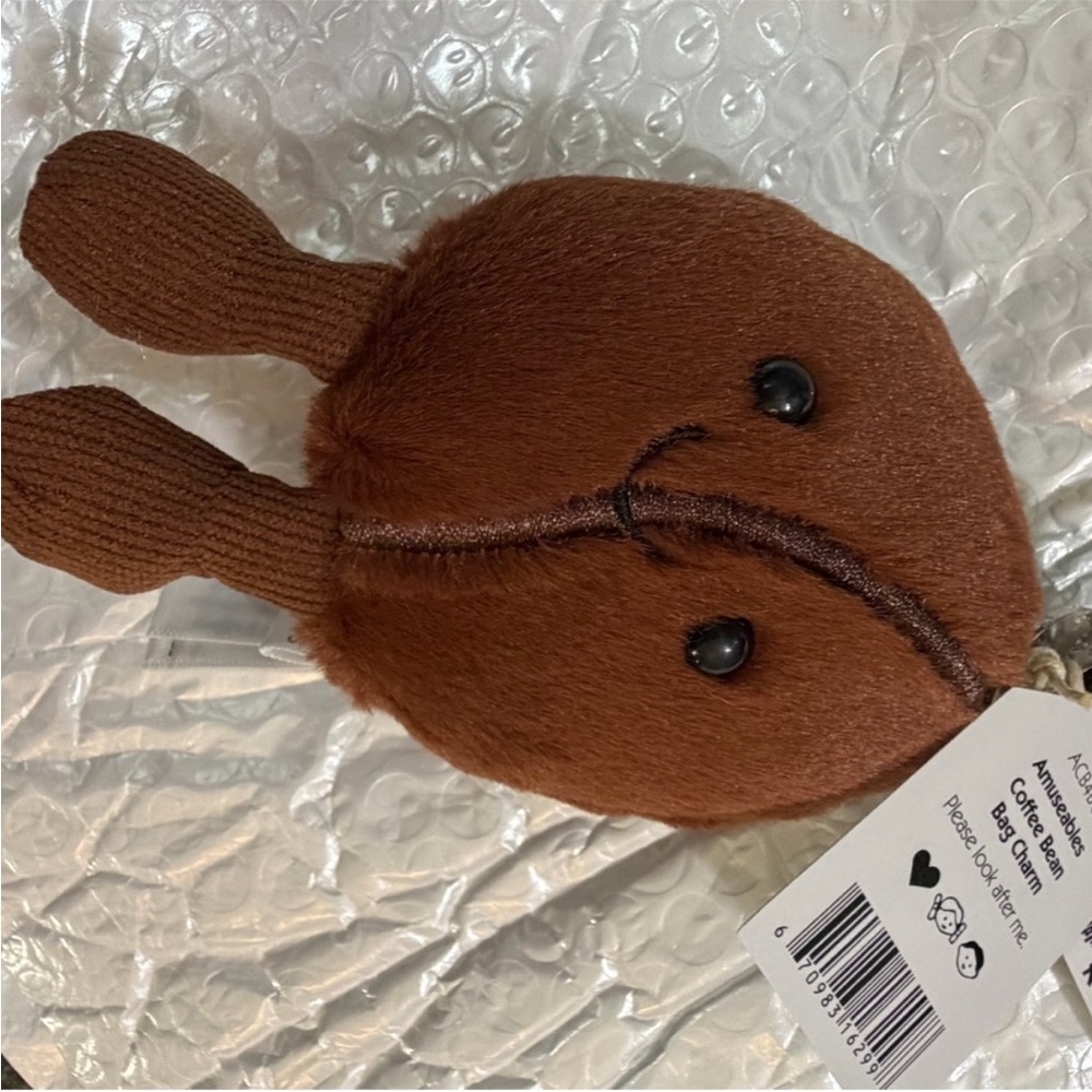 Jellycat Brown Coffee Bean Keychain Plush Bag Charm - Picture 2 of 4
